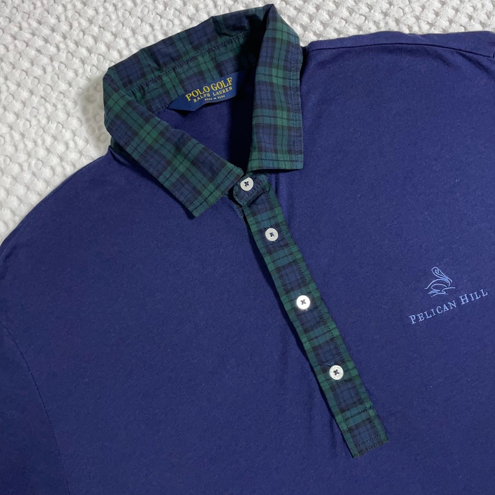 Polo Golf Ralph Lauren Shirt Mens Large Blue Plaid‎ Tartan Pelican Hill Good